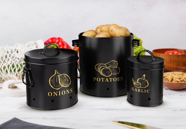 Potato, Onion & Garlic Kitchen Storage Canisters, Set of 3, Farmhouse – kook