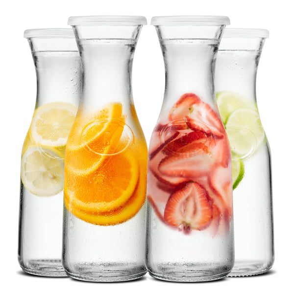 Glass Carafes with Lids, 33 oz, Set of 4