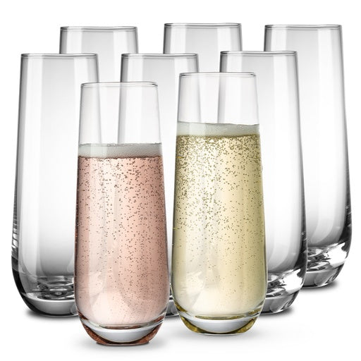 KooK Stemless Glass Champagne Flutes, Cocktail Cups for Rose,  Prosecco, Mimosa, Great for Weddings and Parties, Dishwasher Safe, 9.4 oz  (Classic Set of 8): Champagne Glasses