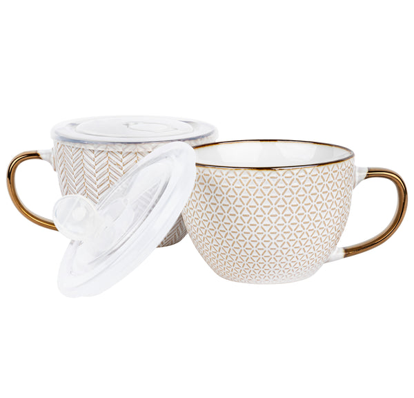 Soup Mugs with Lids, 18 oz, Set of 2, Narbonne Collection