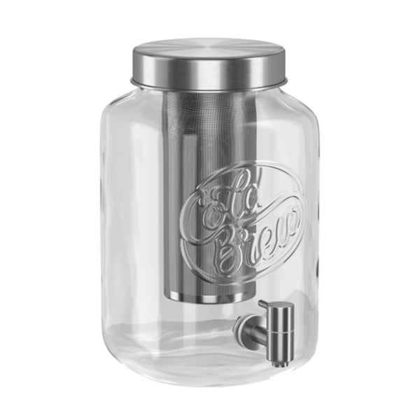 Kook Glass Beverage Dispenser, 1 Gallon, Silver