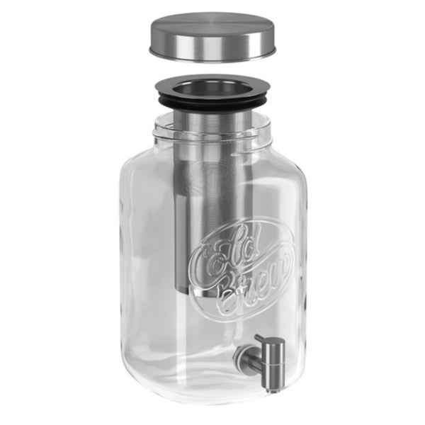 Kook Glass Beverage Dispenser, 1 Gallon, Silver