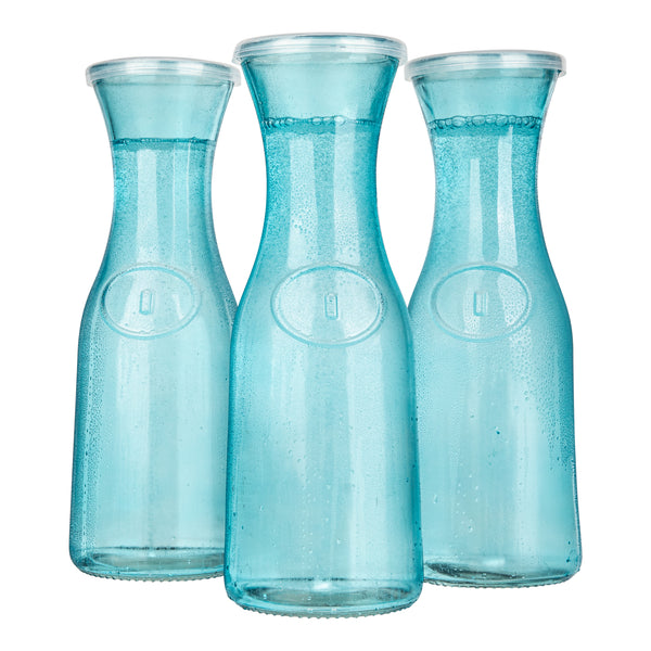 Glass Carafes with Lids, 35 oz, Set of 3