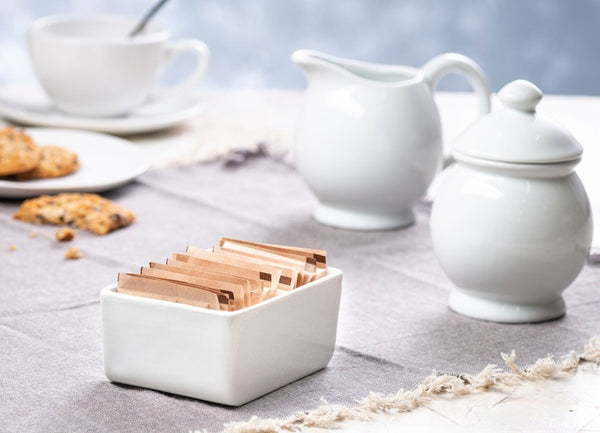 Porcelain Sugar And Creamer Jar With Tray And Lid Set, Cream