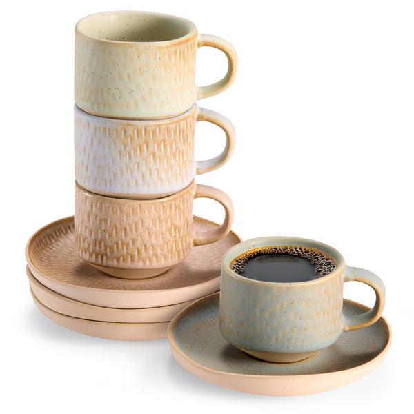 Espresso Mug and Saucer Set 2.7 oz, Set of 4, Neutral Multicolor