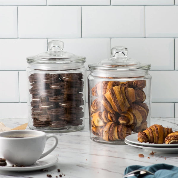 KooK Set of 2 Glass Storage Containers with Airtight Lids – Pantry & Bathroom Jars with Chalk & Labels