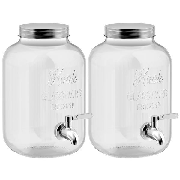 Kook Glass Kitchen & Apothecary Canisters, 1 Gallon, Set of 2, Silver