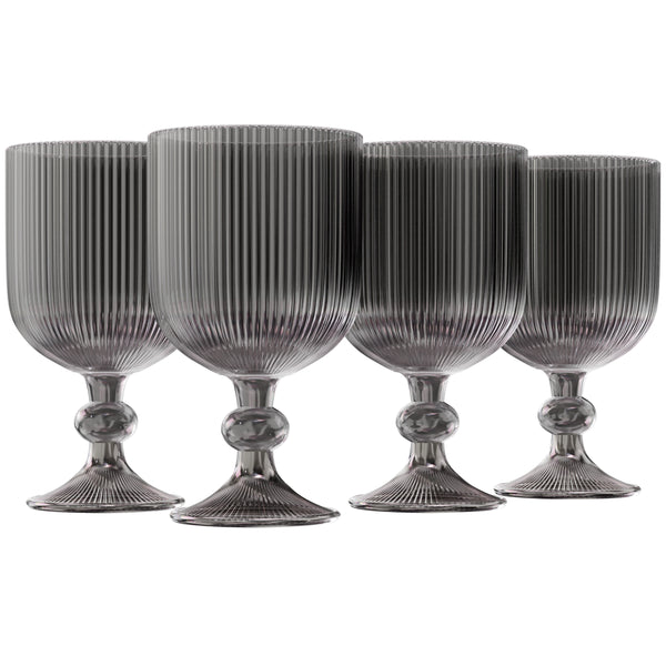 Title: VIntage Ribbed Glass Goblets, 13 oz, Set of 4