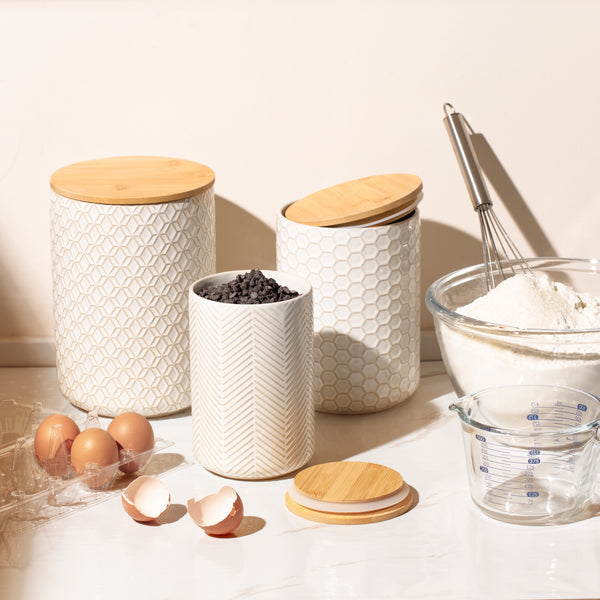Embossed Ceramic Storage Containers - Set of 3 - Ivory – kook