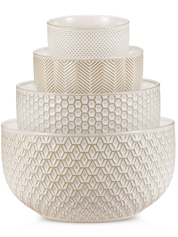 Ceramic Nesting Bowls, 20/44/98/145 oz, Cream/Copper, Set of 4