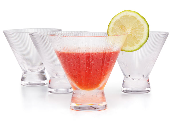 Stemless Ribbed Martini Glasses, 9 oz, Set of 4