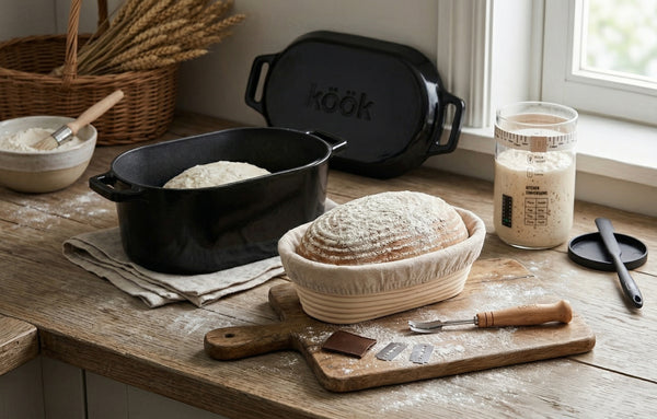 Kook Sourdough Bread Baking Kit with Dutch Oven, Proofing Baskets & St ...