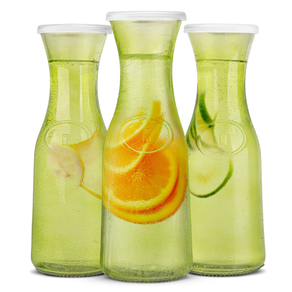 Glass Carafes with Lids, 35 oz, Set of 3