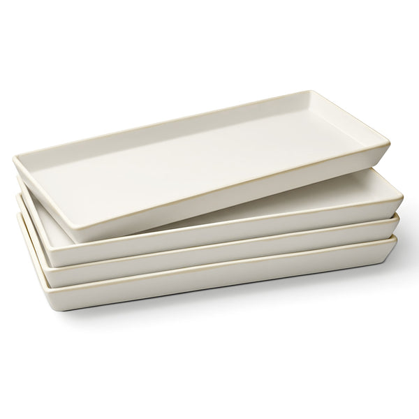 Ceramic Rectangular Serving Trays, White, 11 Inch, Set of 4