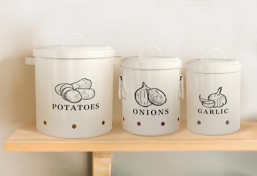 Potato, Onion & Garlic Kitchen Storage Canisters, Set of 3, Farmhouse – kook