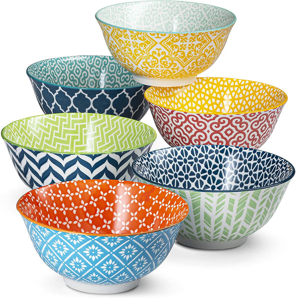 Multi Color Ceramic Cereal Bowls, Set of 6-Dine-Kook-kook