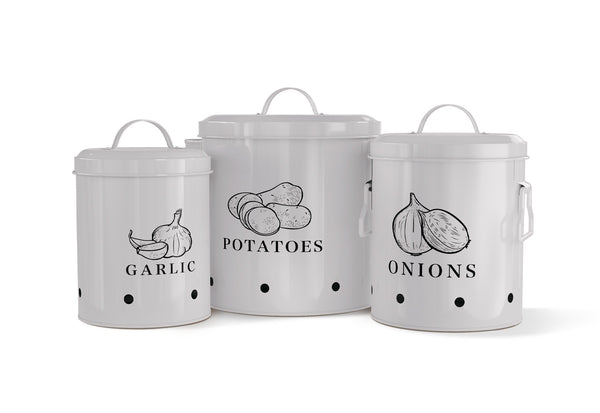 Potato, Onion & Garlic Kitchen Storage Canisters, Set of 3, Farmhouse Collection