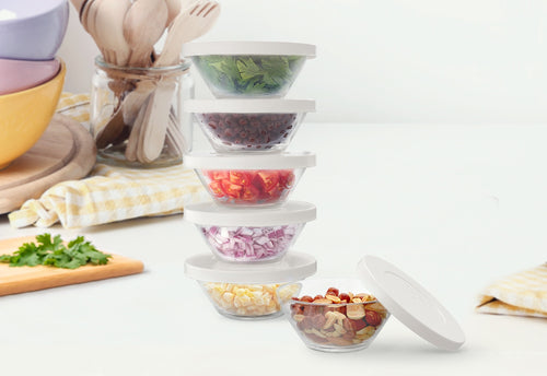 5 PCS Glass Bowl Set with Lid Food Storage Microwave Dishwasher and Freezer  Safe