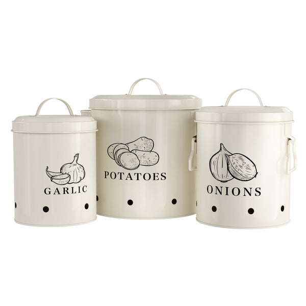 Potato, Onion & Garlic Kitchen Storage Canisters, Set of 3, Farmhouse Collection