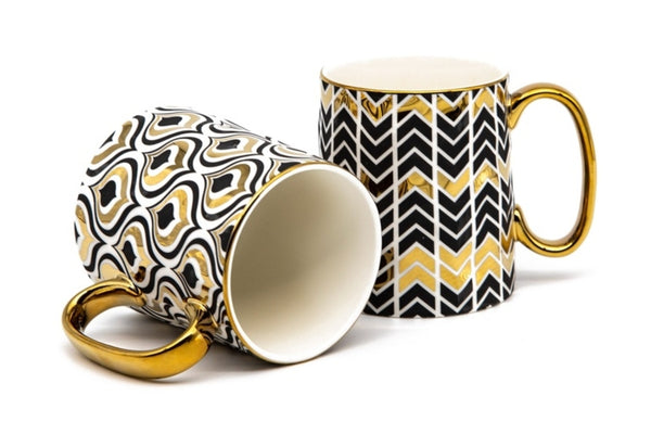 Black and Gold Fez Coffee Mugs, 15 oz, Set of 2