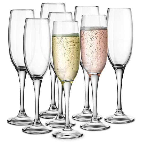 Stemmed Champagne Flutes, 7 oz, Set of 8-Glass & Bar-Kook-kook