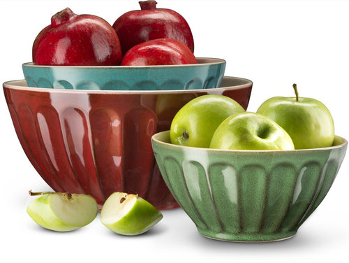 Ceramic 3-Piece Stoneware Nesting Kitchen Mixing Bowl Set, Multicolor -  GoodCook