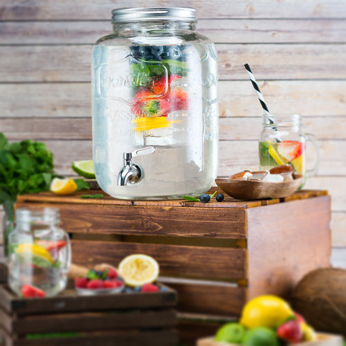 Glass Drink Dispenser with Spigot, Ice Infuser, & Fruit Infuser - 1 Gallon