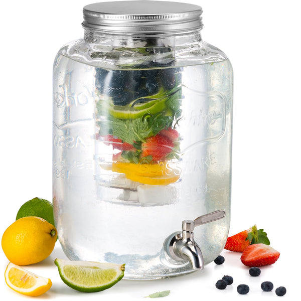Glass Beverage Dispenser with Fruit & Ice Infuser, 2 Gallon-Glass & Bar-Kook-kook
