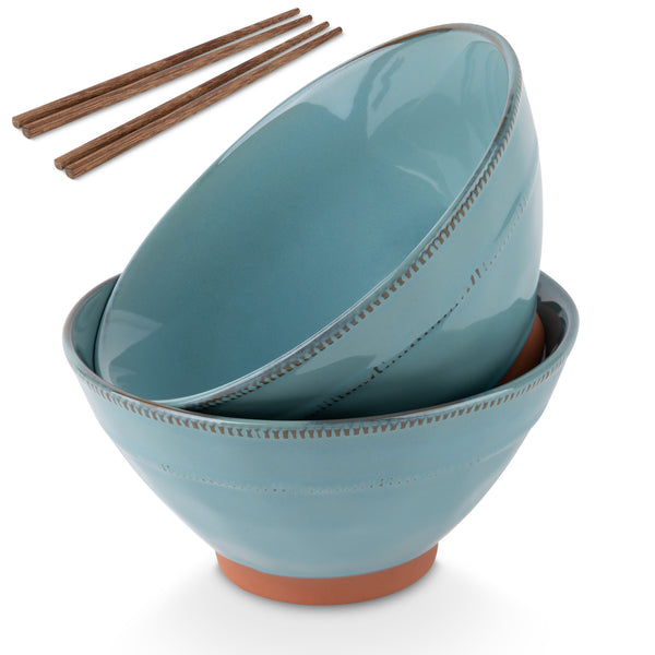 Terracotta Ramen Bowls with Chopsticks, 36 oz, Set of 2